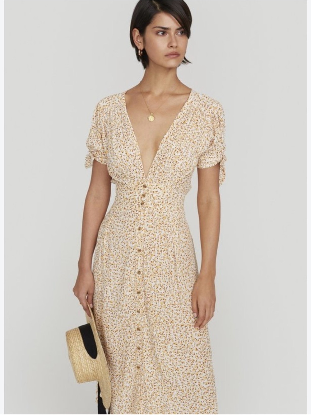 Faithfull Billie Midi Dress Yellow Dahlia Floral M (size 6)